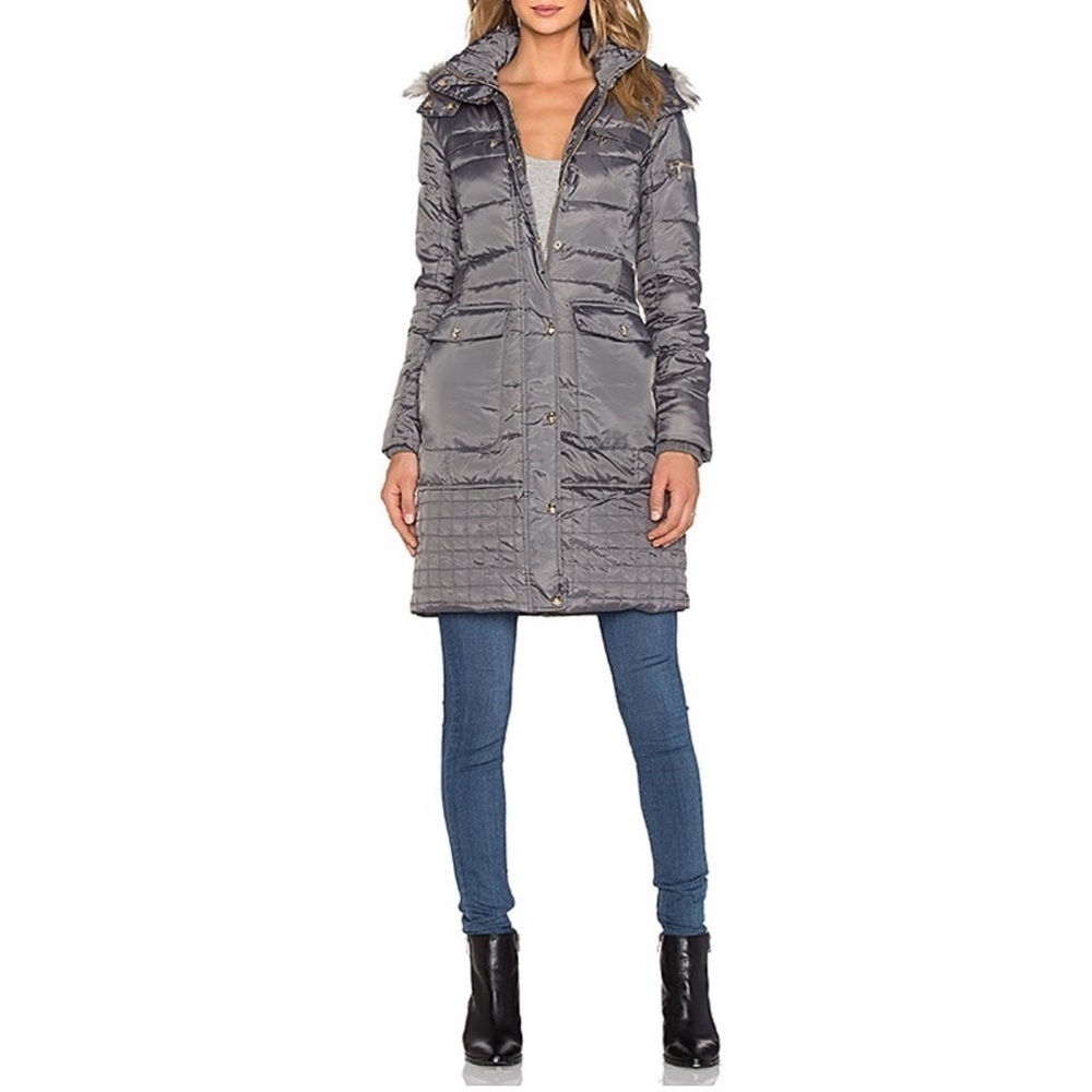 Sam Edelman Nicole Women’s Gray Quilted Puffer Down Filled Long Jacket S…